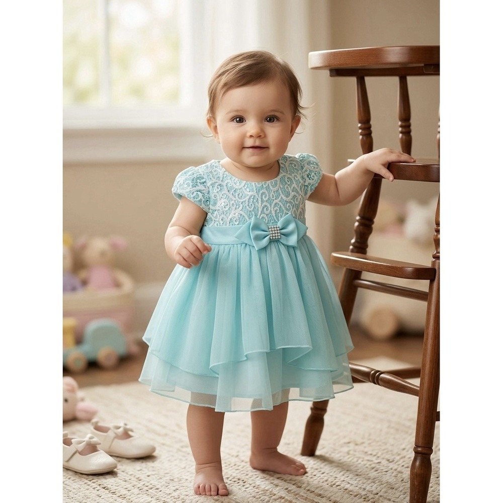 Jona Michelle Baby Girl Dress 18M Mint Lace Tulle Bow Easter Pageant Formal